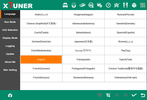 XTuner E3 obdii scanner Langues disponibles