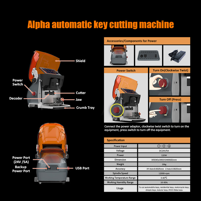 Feature of Alpha automatic key cutting machine