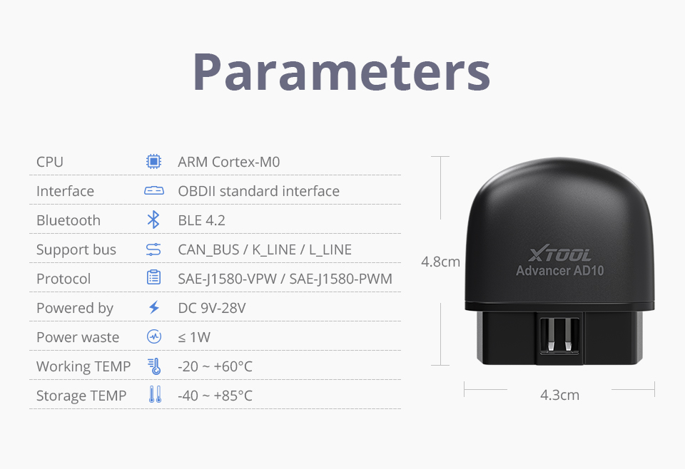 XTOOL AD10 parameters