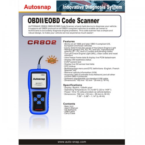 Autosnap CR802 OBDII EOBD Code Scanner