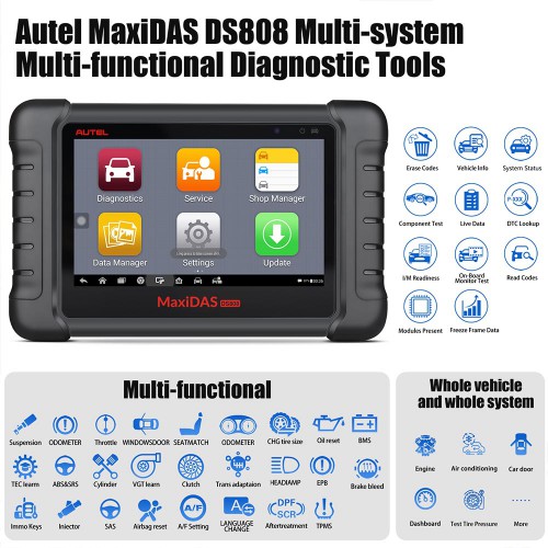Original Autel MaxiDAS DS808K Tablet Diagnostic Appareil Full Set Supporte Injecteurs Codage/Clés Codage