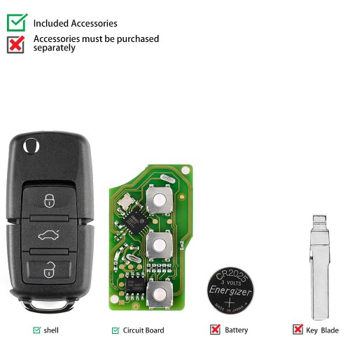 XHORSE VVDI2 XKB501EN Volkswagen B5 Type Special Remote Key 3 Buttons (Independent packing) 5PCS