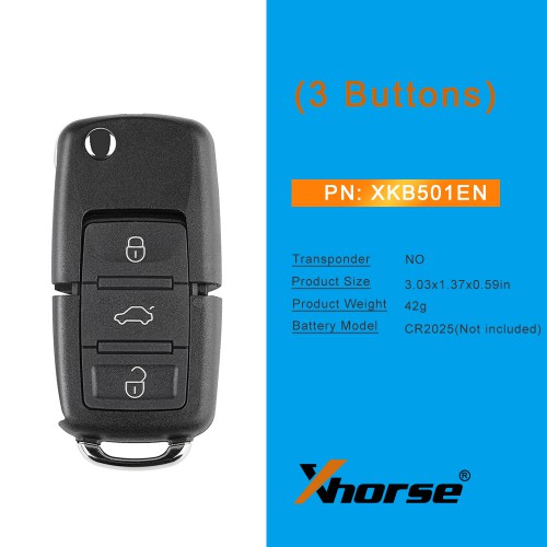 XHORSE VVDI2 XKB501EN Volkswagen B5 Type Special Remote Key 3 Buttons (Independent packing) 5PCS