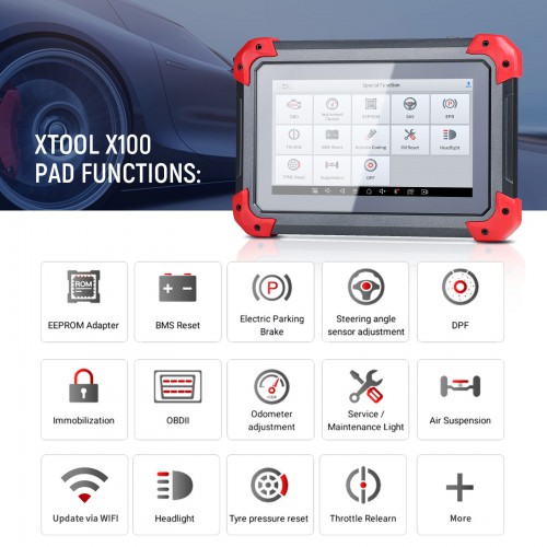 Original XTOOL X100 PAD Tablette Key Programmeur avec EEPROM Adapteur Supporte Fonctions Spéciales