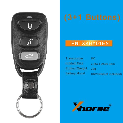 XHORSE XKHY01EN Hyundai Type Remote Key 3+1 Boutons 5PCS
