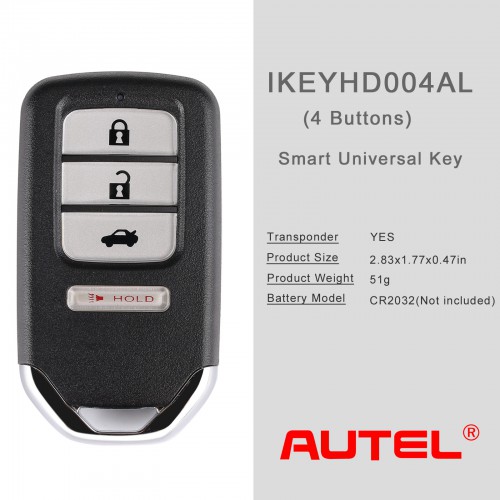 AUTEL IKEYHD004AL 4 Bouton Clé Universelle Intelligente Honda 1pc