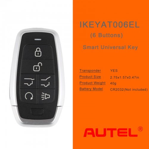 AUTEL IKEYAT006EL 6 Bouton Clé Universelle Intelligente (Hatch/ Hatch Glass/ Démarrage à distance) 1PC