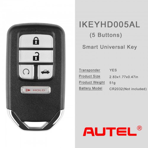 AUTEL IKEYHD005AL 5 Bouton Clé Universelle Intelligente Honda 1pc