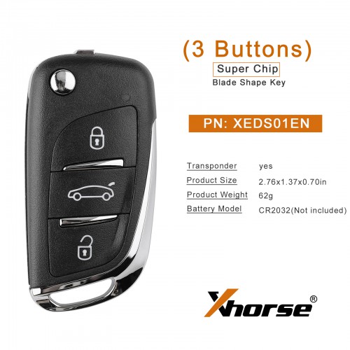 Xhorse XEDS01EN Super Remote Key DS Style 3 Boutons Avec Super Chip Utilisé Pour Tous Les ID 5PCS