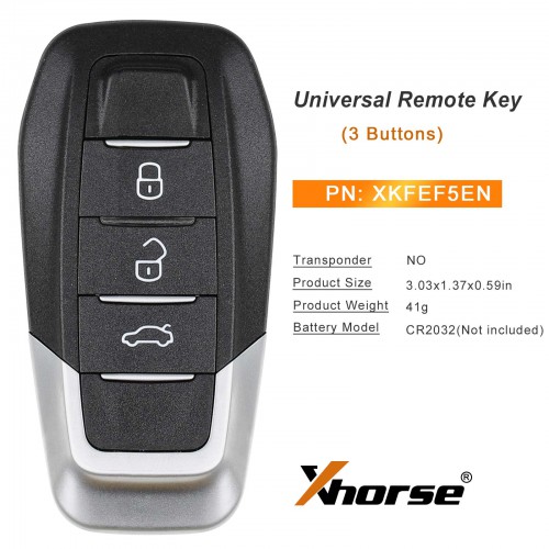 Xhorse XKFEF5EN Universal Remote Key FA.LL Type Wired Folding Key 3 Buttons Bright Black 5PCS