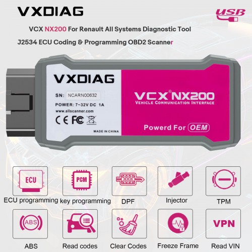 VXDIAG VCX NX200 RVDIAG Pour Renault Tous Les Systèmes Diagnostic Appareil J2534 ECU Codage & Programmation OBD2 Scanneur