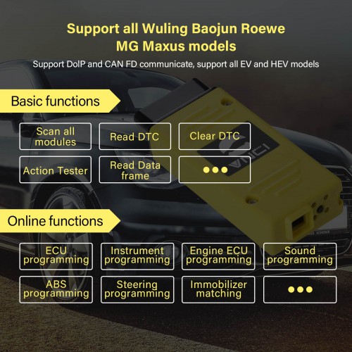 VNCI VDI3 Rongwei MG Wuling Baojun Datong Diagnostic Appareil Compatible avec le pilote logiciel OEM, Plug et Play