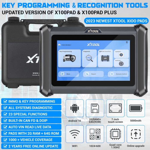 Original XTOOL X100 PADS Tablette Programmateur Clé avec CAN FD DOIP Intégré Support 23 Fonctions remplace le X100 PAD