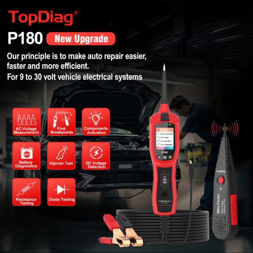 TopDiag P180 for 9-30 Volts Vehicle Electrical System Daignostics Injectors Test Support Cars, Pickups, SUVs, Motorcycles, Excavators, Steamships
