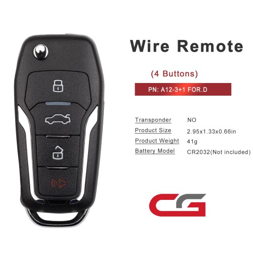 CG A12-3+1 FOR.D Style(Flip-4BTN-Unmovable Key Ring) 4 Buttons Wire Remote Used with CGDl K2 Remote Key Programmer 5PCS
