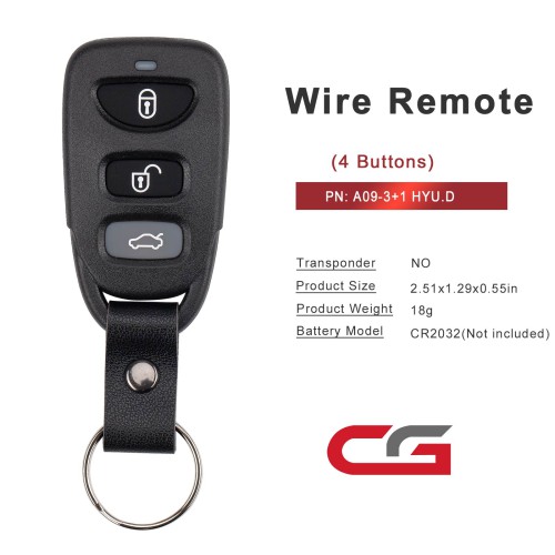 CG A09-3+1 HYU.D Style(Separate-3+1BTN)) 4 Buttons Wire Remote Used with CGDl K2 Remote Key Programmer 5PCS