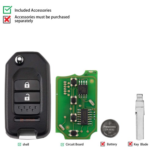 CG A10-2+1 HON.D Style(Flip-2+1BTN) 3 Buttons Wire Remote Used with CGDl K2 Remote Key Programmer 5PCS