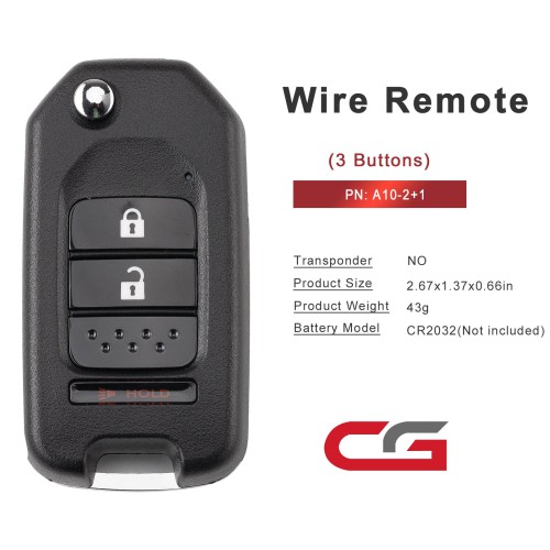 CG A10-2+1 HON.D Style(Flip-2+1BTN) 3 Buttons Wire Remote Used with CGDl K2 Remote Key Programmer 5PCS