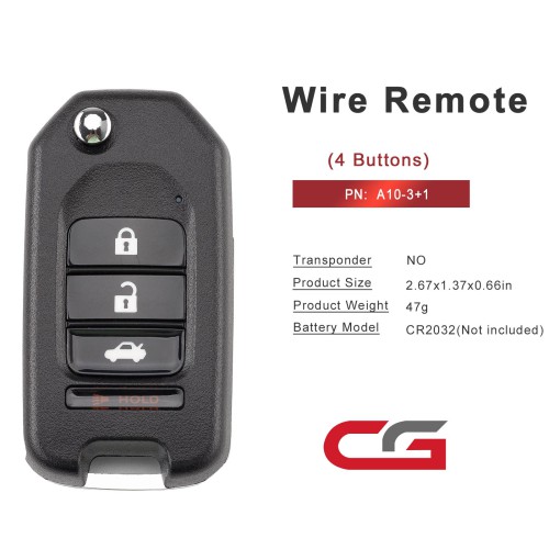 CG A10-3+1 HON.D Style(Flip-3+1BTN) 4 Buttons Wire Remote Used with CGDl K2 Remote Key Programmer 5PCS