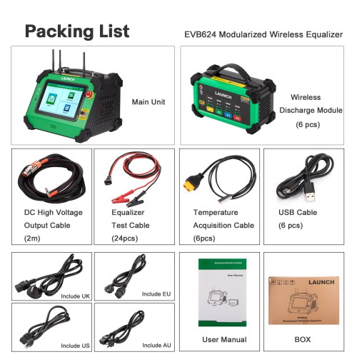 LAUNCH EVB624 EV Batterie Pack Cell Wireless Equalizer(24 canaux)