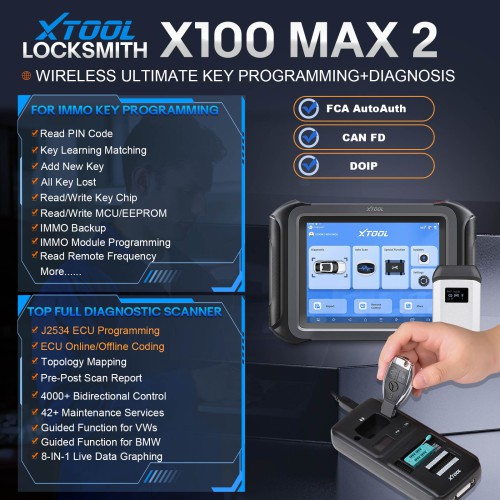 XTOOL X100 MAX2 OE-Level Diagnostic Scanner J2534 ECU Programming Topology Module Map FCA AutoAuth