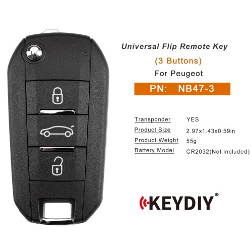 KEYDIY KD NB47-3 Universal Flip Remote Key 3 Buttons for Peugeot Type 5PCS