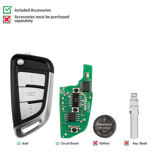 KEYDIY KD NB29-3 Universal Flip Remote Key 3 Buttons (Metal Buttons) 5PCS