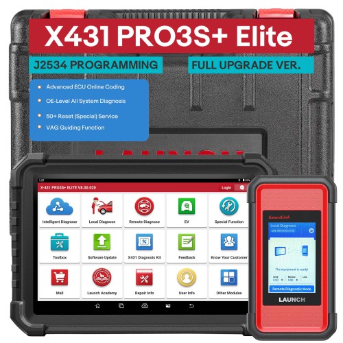 LAUNCH X431 PRO3S+ Elite GL Version J2534 Programming Scanner avec Smartlink 2.0 Online Coding, Topology Map, FCA SGW, D-PDU/CANFD/DoIP, 60+ Services
