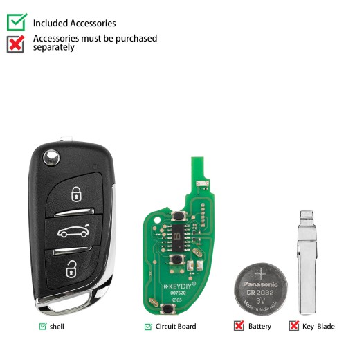 KEYDIY KD B11-3 Universal Flip Remote Key 3 Buttons for PSA Type 5PCS