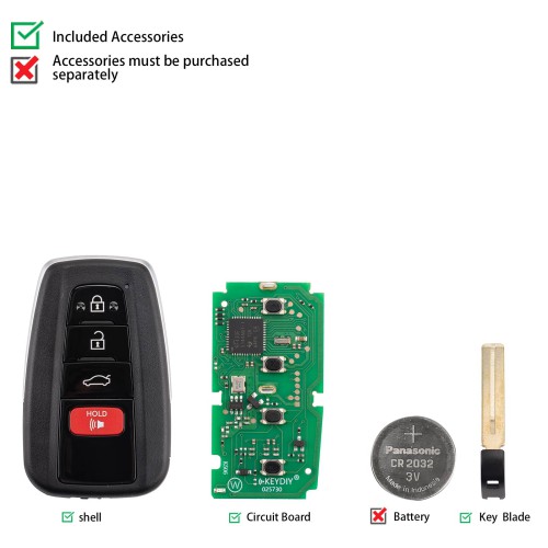 KEYDIY KD TB36-4 for Toyota for Lexus Universal Smart Remote Key 3+1 Buttons With 8A Transponder 5PCS