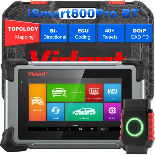 VIDENT iSmart800Pro BT Bluetooth Version Automotive Scan Tool, OBD2 Scanner, Supports Full System Diagnostics, Bi-Directional Test, 40+ Reset Services