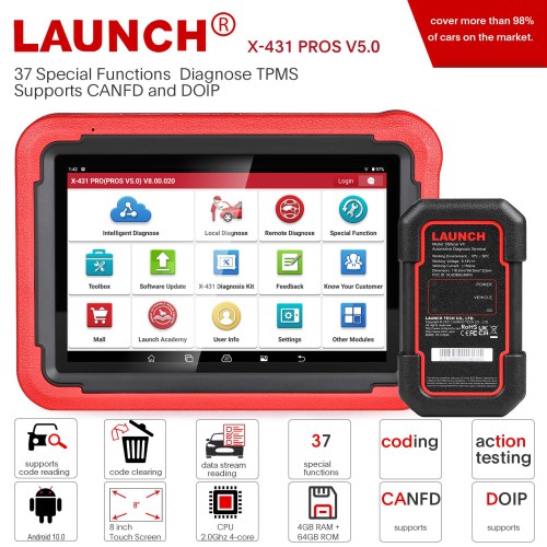 Launch X431 PROS V5.0 EU Version OBD Diagnostic Supporte ECU Coding/ IMMO Programmation De Clé