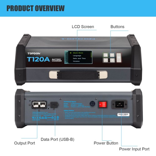 TOPDON T120A Stable Power Supply & 12V Battery Charger Cable Length: 5M