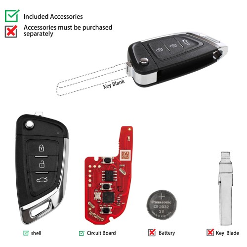 XHORSE XKKF06EN Wire Universel Remote Key Fob Knife Style 3 Boutons 5PCS