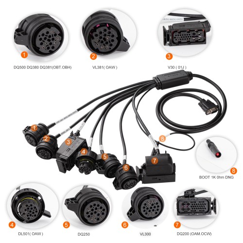 7-in-1 Gearbox Cable Set for V30/ DQ200/ DL501/ VL300/ VL381/ DQ500/ DQ250 works with GODIAG GT107+