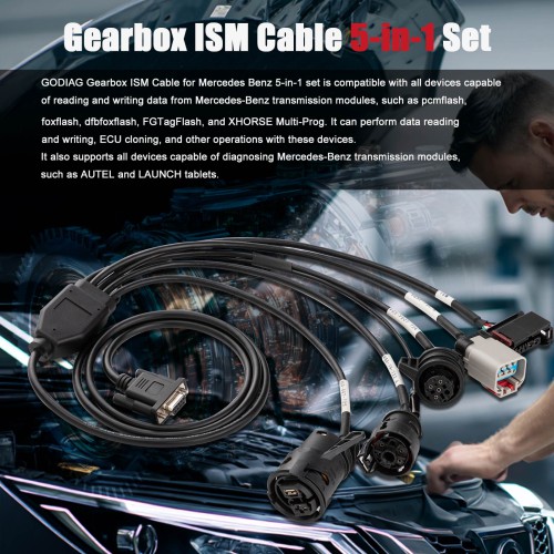 GODIAG Gearbox ISM Cable 5-in-1 Set for Mercedes Benz VGS-FDCT 724/ VGS2-722.8/ VGS-7Gtronic-722.9/ VGS-9GT-725/ ISM