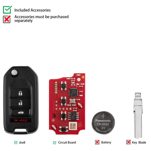 Xhorse XKHO21EN Wire Universel Remote Key Fob H-onda Type 3+1 Boutons 5PCS