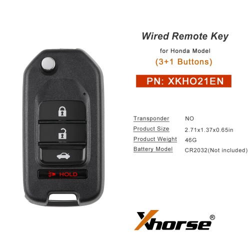 Xhorse XKHO21EN Wire Universel Remote Key Fob H-onda Type 3+1 Boutons 5PCS