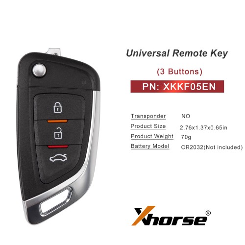 XHORSE XKKF05EN Blade Shape Folding Key Second Generation Universal Remote Key 5PCS