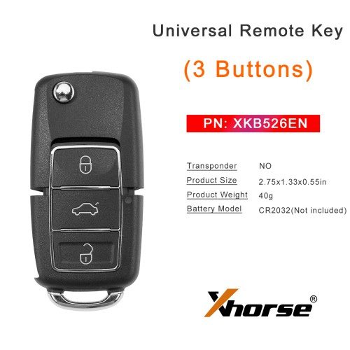 XHORSE XKB526EN B5 (Folding 3 buttons - Black) Second Generation Universal Remote Key
