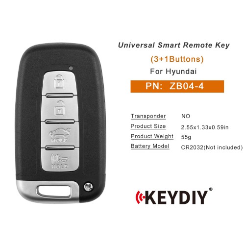 KEYDIY KD ZB04-4 KD Universal Smart Remote Key (Right Slot) 3+1 Buttons for Hyundai Type 5PCS