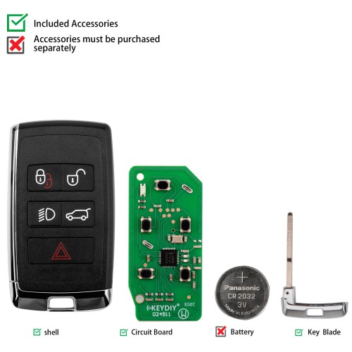 KEYDIY KD ZB24-5 Universal Smart Remote Key 4+1 Buttons for Land Rover Type 5PCS