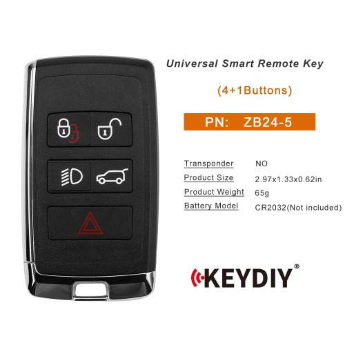 KEYDIY KD ZB24-5 Universal Smart Remote Key 4+1 Buttons for Land Rover Type 5PCS