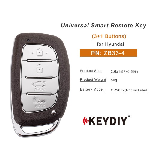 KEYDIY KD ZB33-4 Universal Smart Remote Key 3+1 Buttons for Hyundai Type 5PCS