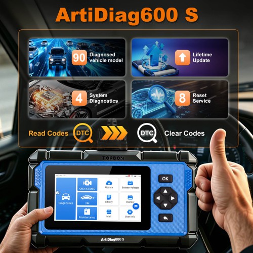 TOPDON Artidiag 600S AD600S 4 Système Diagnostic Scanneur 8 Services de Réinitialisation Mise à jour gratuite à vie