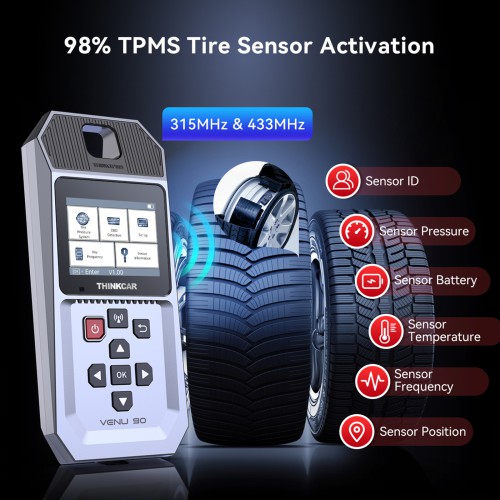 THINKCAR VENU 90 TPMS Activation & Diagnostic Appareil Supporte tout 315MHz/433MHz activation des capteurs de pression des pneus