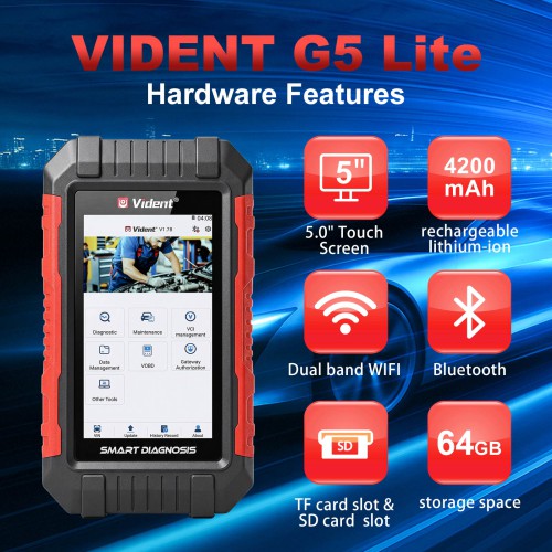 VIDENT G5 Lite Supporte 5 Fonctions Spéciales, Oil Light/Service Reset, EPB, Battery Configuration, Injector Coding, AF, Bluetooth & WIFI