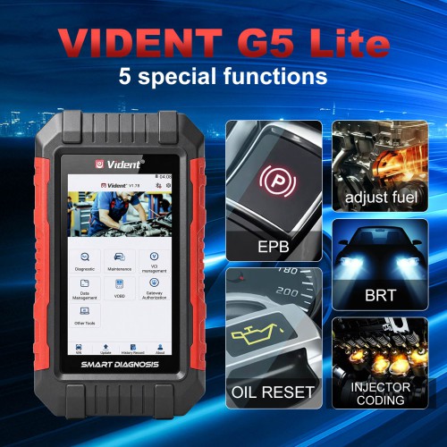 VIDENT G5 Lite Supporte 5 Fonctions Spéciales, Oil Light/Service Reset, EPB, Battery Configuration, Injector Coding, AF, Bluetooth & WIFI