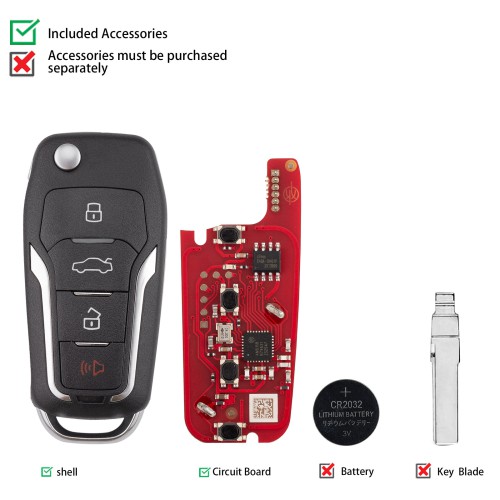 XHORSE XKFO21EN for Ford 2nd Generation Wired Smart Key 4 Buttons Universal Remote Key 5PCS