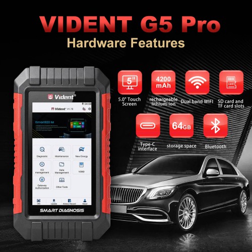 VIDENT G5 Pro Supporte 13 Fonctions Spéciales, CAN FD, DoIP Protocoles, Identification automatique du VIN, Bluettooth & WIFI